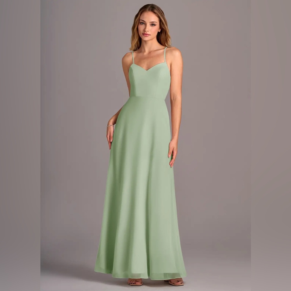NWT Azazie Mei Dusty Sage A-Line Chiffon Dress Dusty Sage